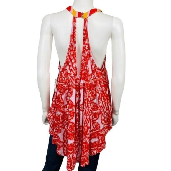 Free People Mimi Red Linen Halter Sleeveless Tunic Top - Picture 3 of 6